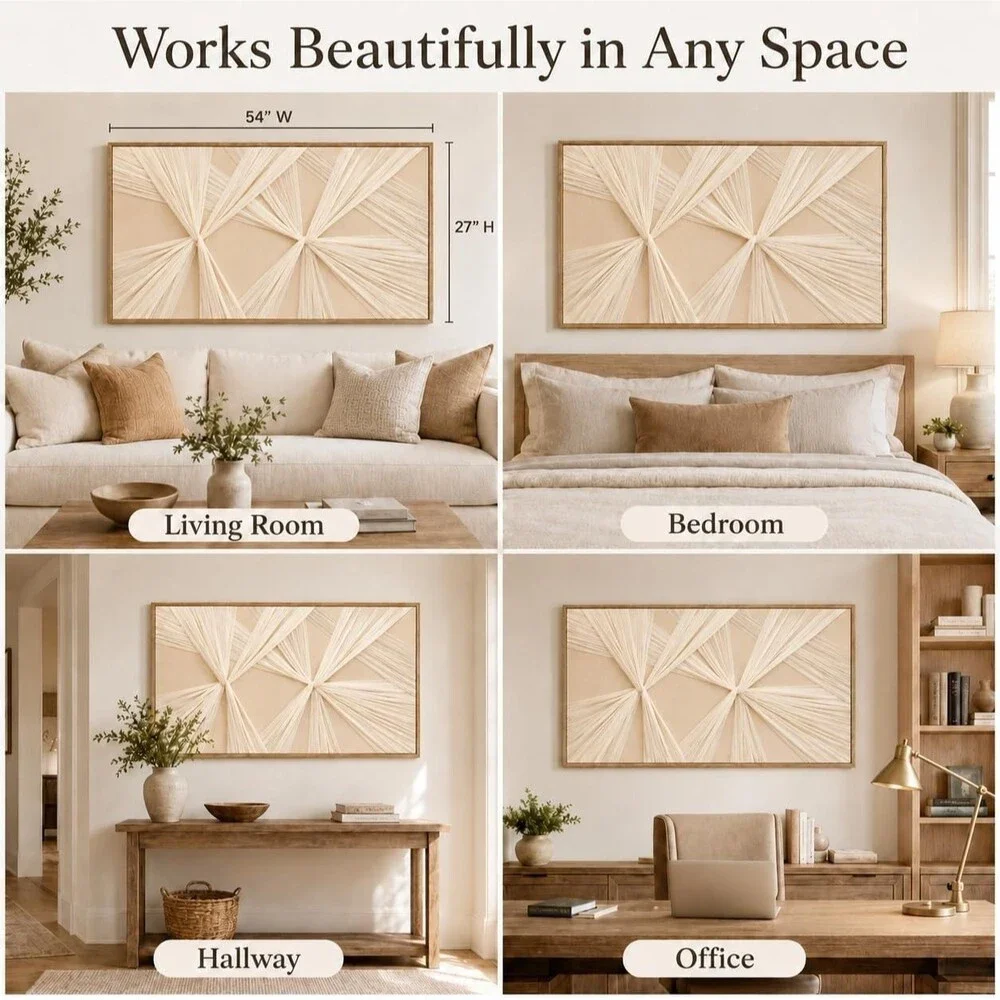 Artists' Handicraft 3D Fabric Beige Pink Wall Art 54x27 Horizontal Decor New